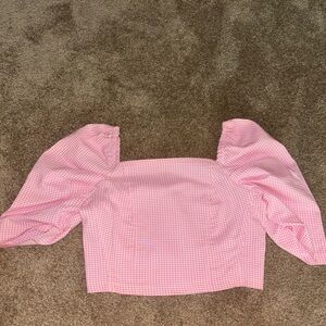 Topshop Pink Ribbed Crop Blouse 3/4 Sleeve